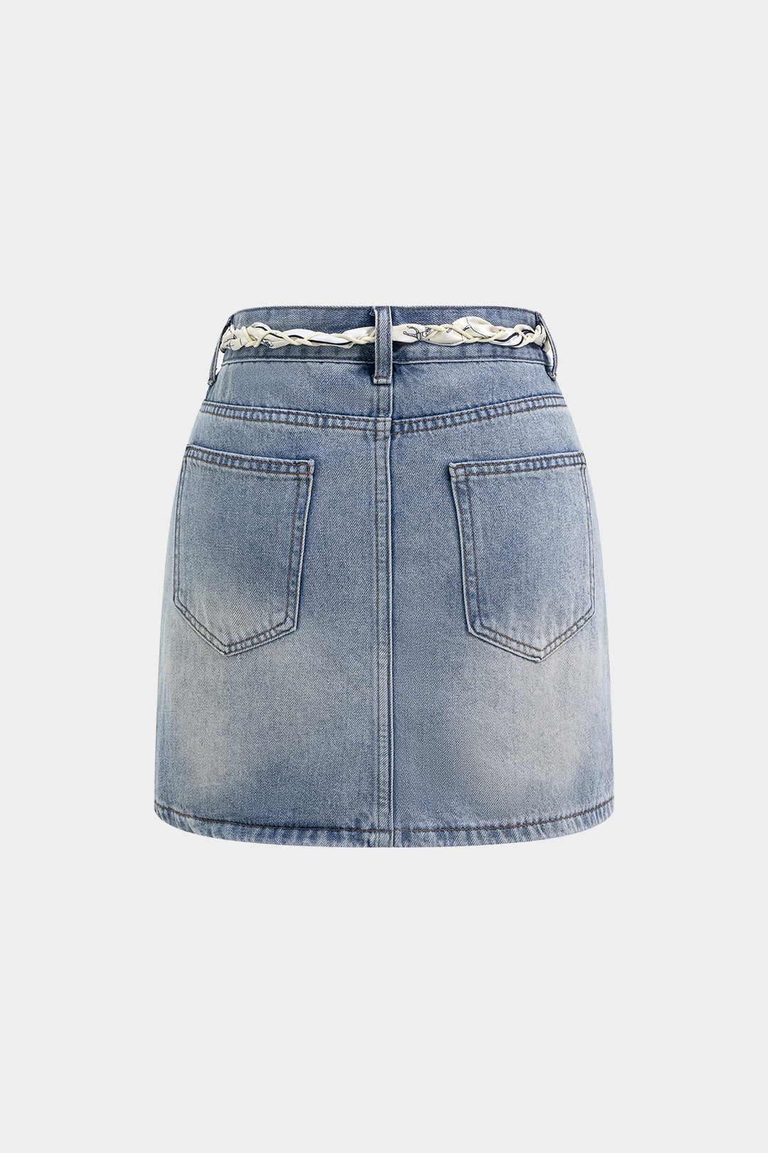 "Denim Belted Beaded Skirt"