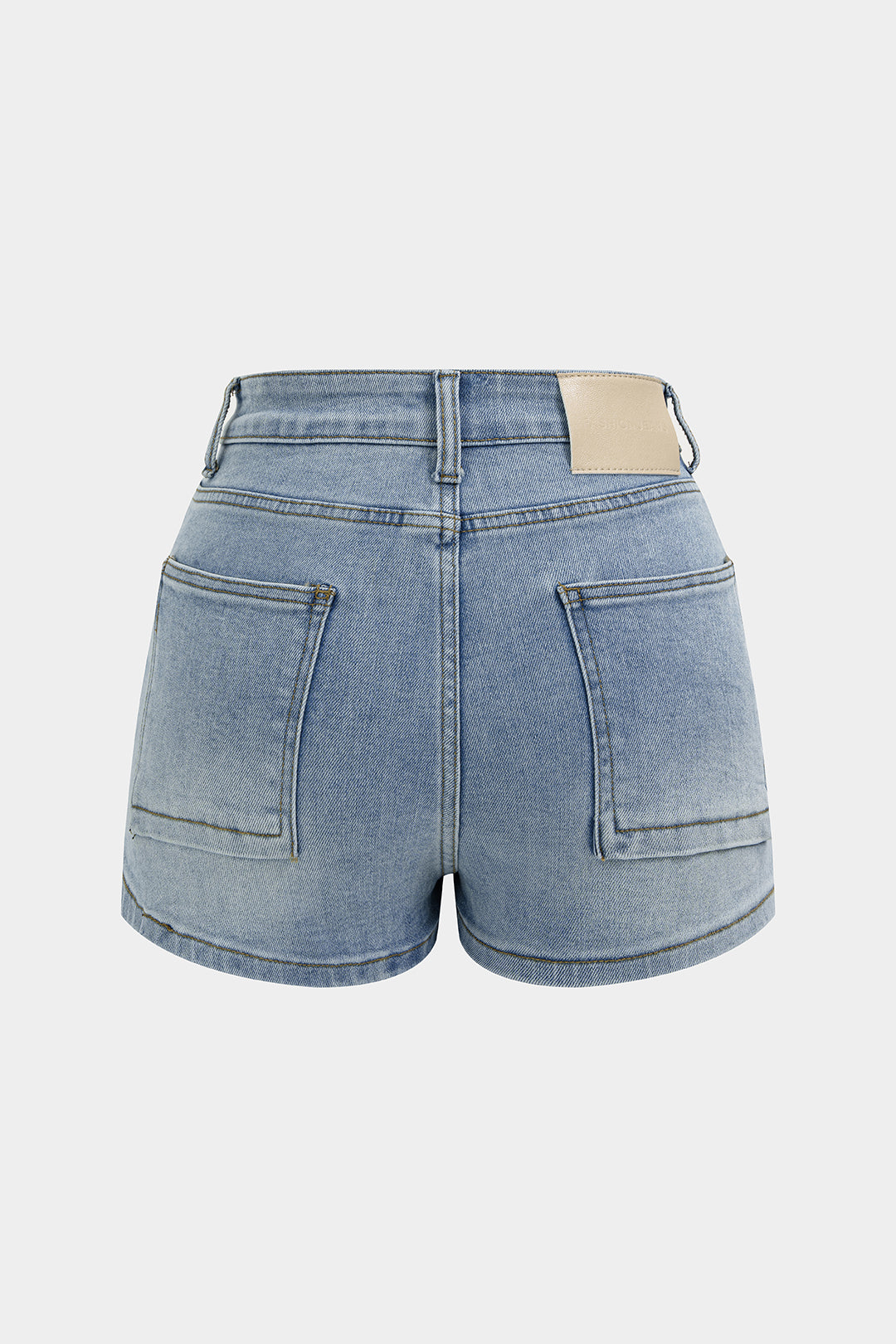 "Denim Metallic Decor Pocket High Waist Shorts"