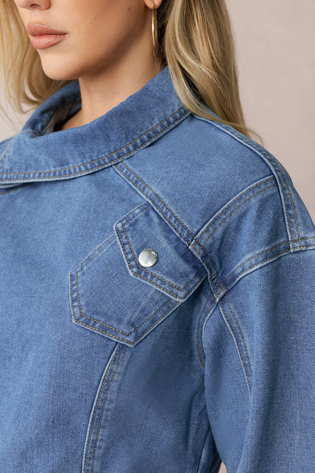 "Denim Asymmetrical Zipper Long-Sleeve Top"