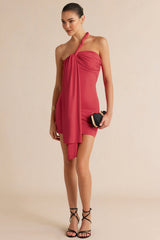 "Asymmetrical Twist Knot Ruched Sleeveless Mini Dress"