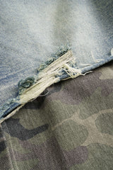 "Camo Print Denim Patchwork Button Pocket Jeans"