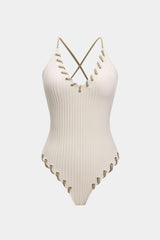 "Contrast Whipstitching Tie Back Sleeveless Slip Bodysuit"