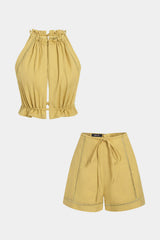 "Cut Out Tie-Up Tank Top And Shorts Set"