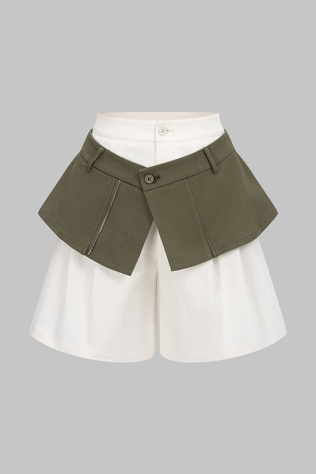 "Contrast Double Waistband Zipper High Waist Shorts"