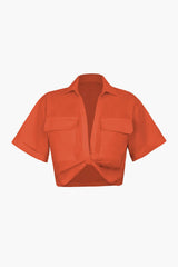 "Basic Flap Pocket Twist Hem Shirt"