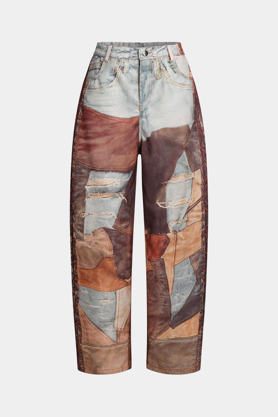 "Color Block Button Wide Leg Trousers"