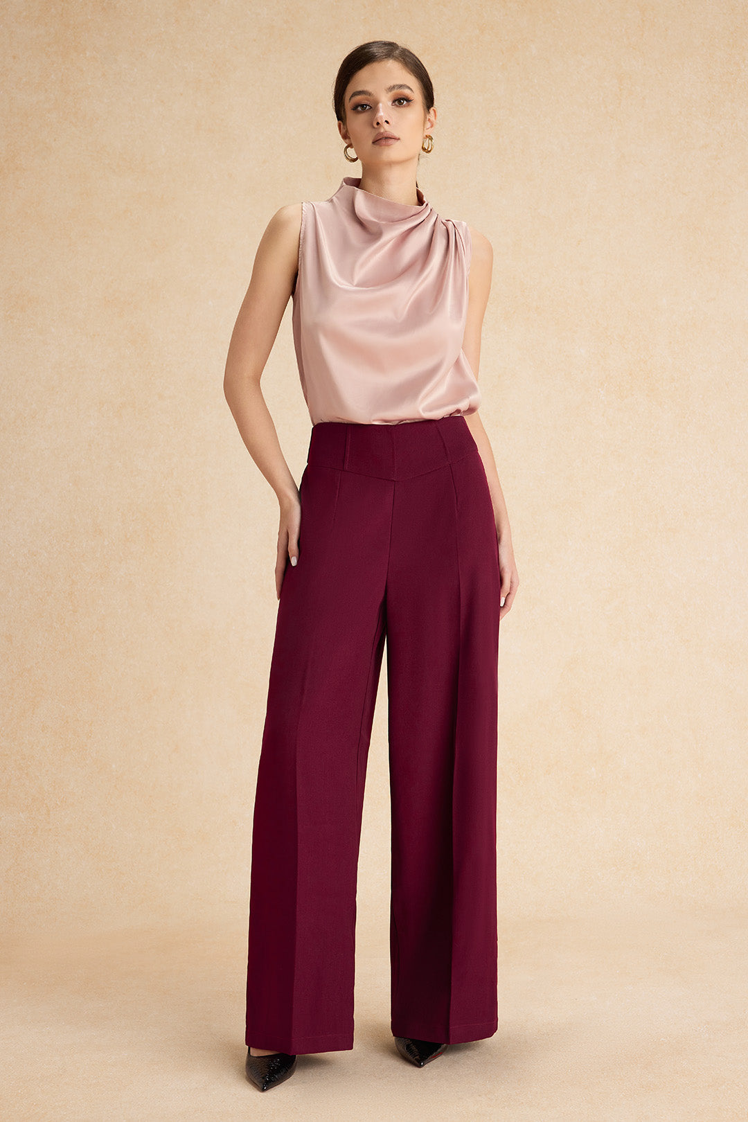 "Basic High-Waisted Wide Leg Trousers"
