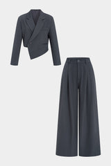 "Asymmetrical Notched Lapel Button Blazer And Wide Leg Pants Set"