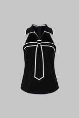 "Contrast Trim Halter Neck V-Neck Tank Top"