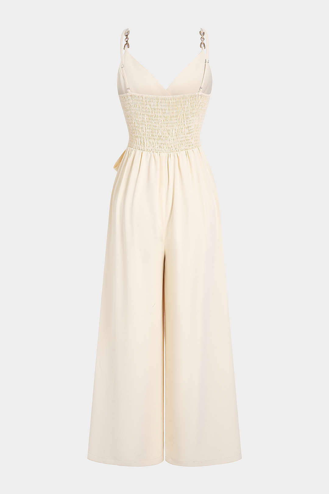 "Crossed V-Neck Tie Front Metallic Chain Sleeveless Jumpsuit"