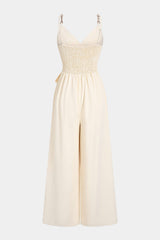 "Crossed V-Neck Tie Front Metallic Chain Sleeveless Jumpsuit"