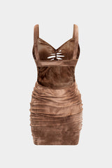 "Cut Out Detail Ruched Backless Sleeveless Midi Dress"