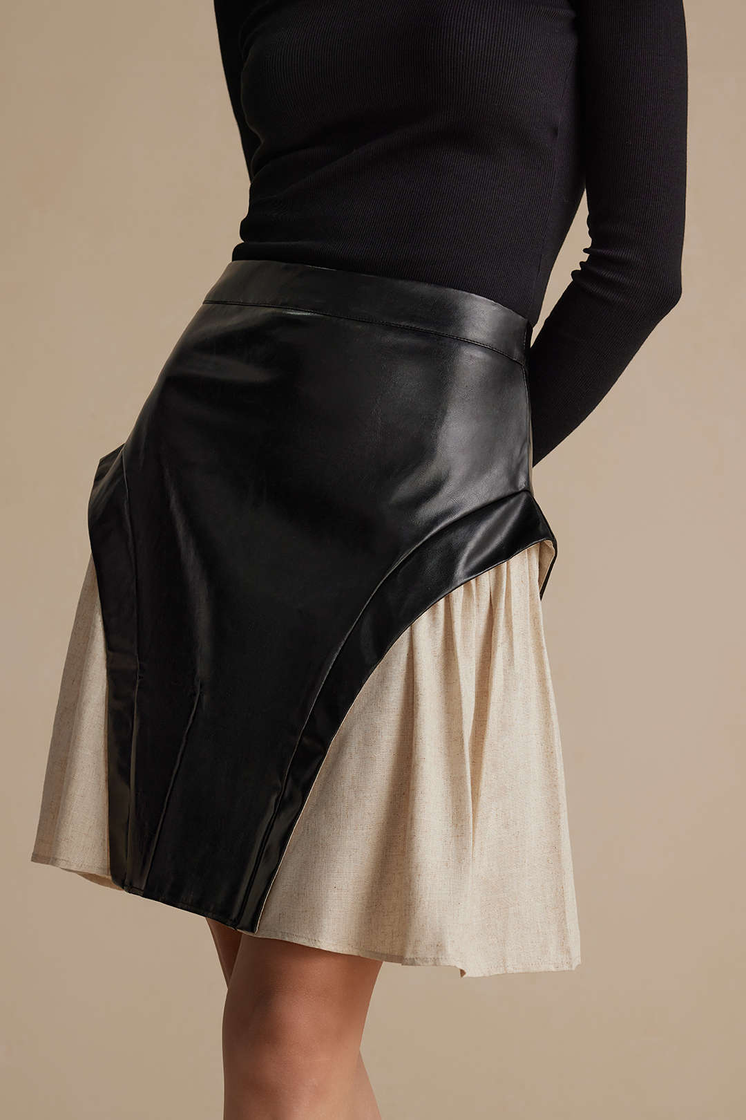 "Color Block Patchwork Ruched Zipper Skirt"
