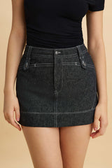"Denim Button Mini Skirt"