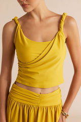 "Asymmetrical Ruched Twist Knot Cami Top And Ruched Skirt Set"