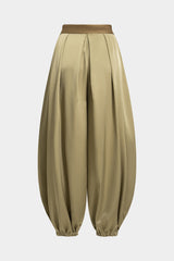 "Contrast Satin Pleated Lantern Trousers"