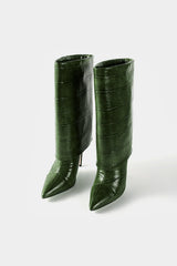 "Crocodile Print Mid Calf Boots"