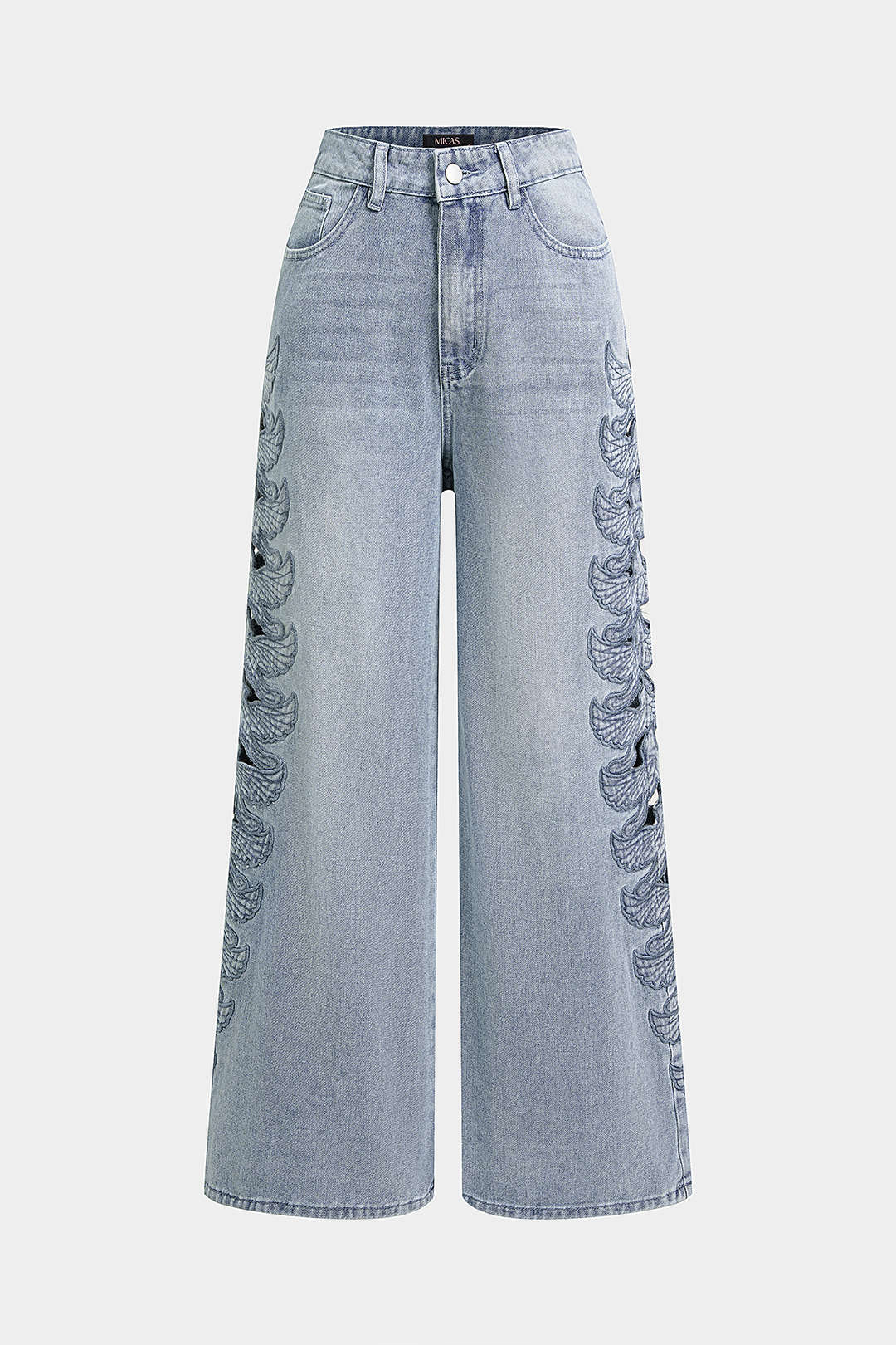 "Denim Cut Out Bird Applique Pocket Jeans"