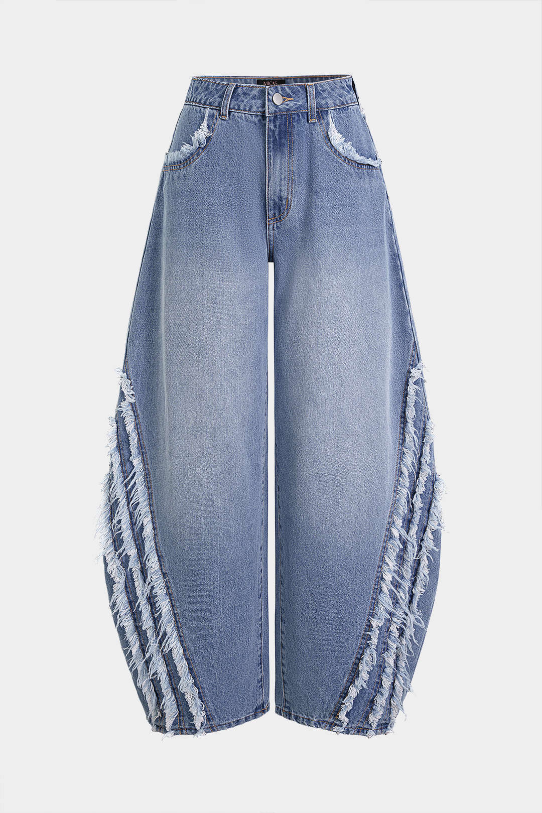 "Denim Frayed Wide Leg Jeans"
