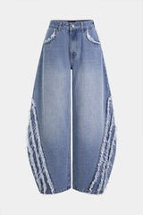 "Denim Frayed Wide Leg Jeans"