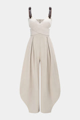"Crossed Cut Out V-Neck Sleeveless Jumpsuit"
