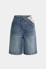 "Denim Asymmetrical Pocket Shorts"