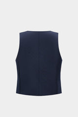 "Contrast Pocket Round Neck Metallic Button Tank Top"