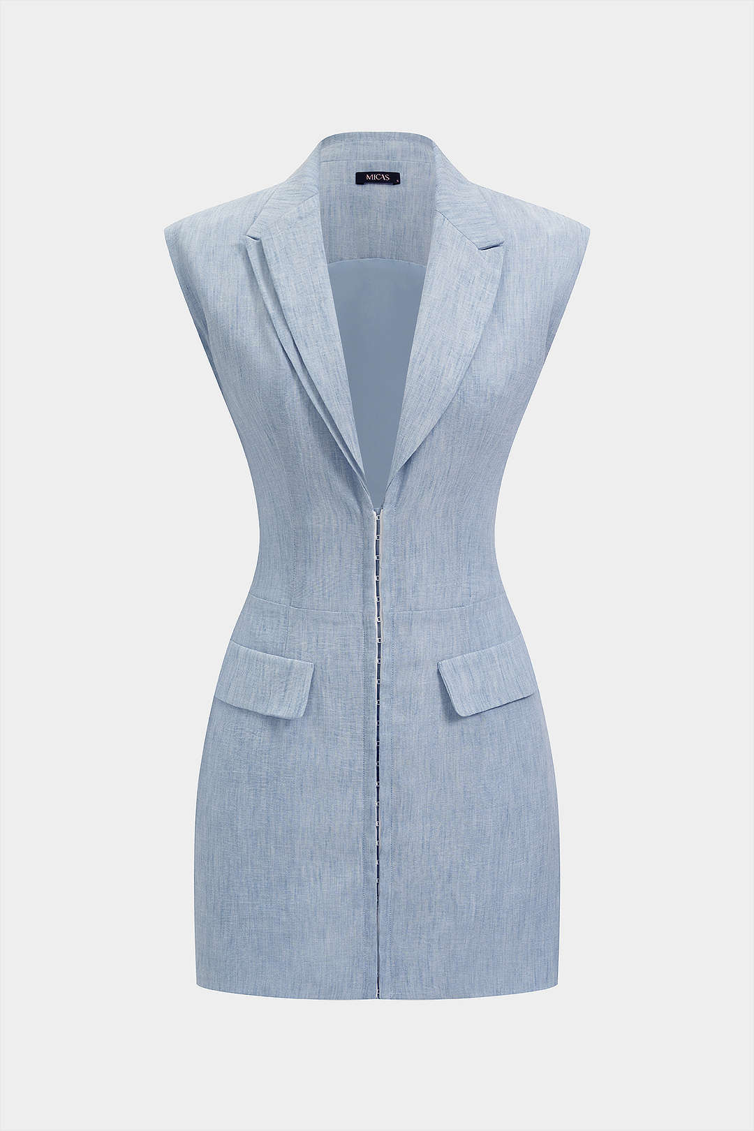 "Asymmetrical Notched Lapel V-Neck Cut Out Sleeveless Mini Dress"