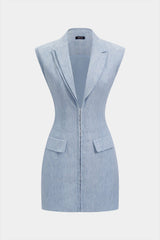 "Asymmetrical Notched Lapel V-Neck Cut Out Sleeveless Mini Dress"