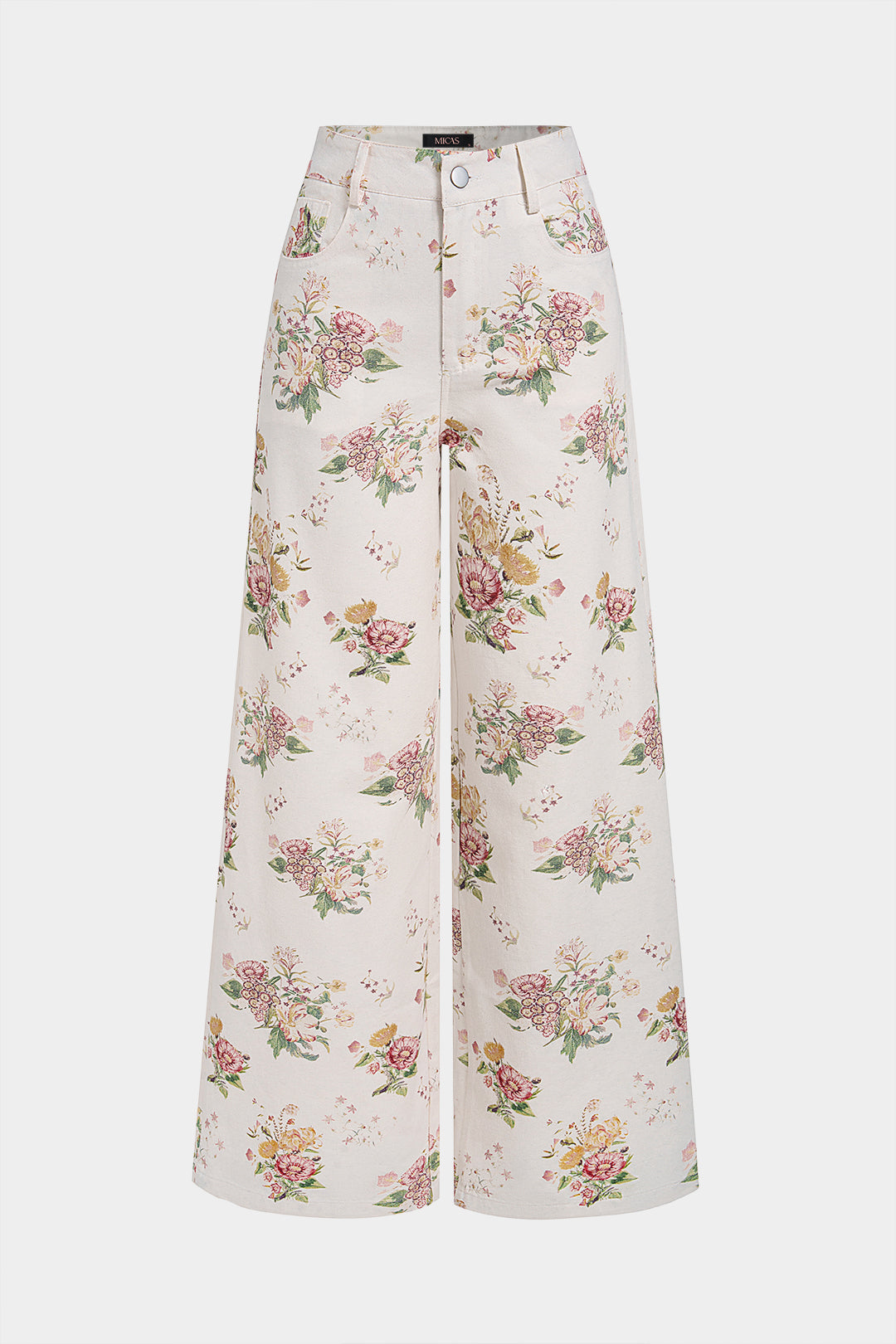 "Denim Floral Print High Waist Straight Leg Jeans"