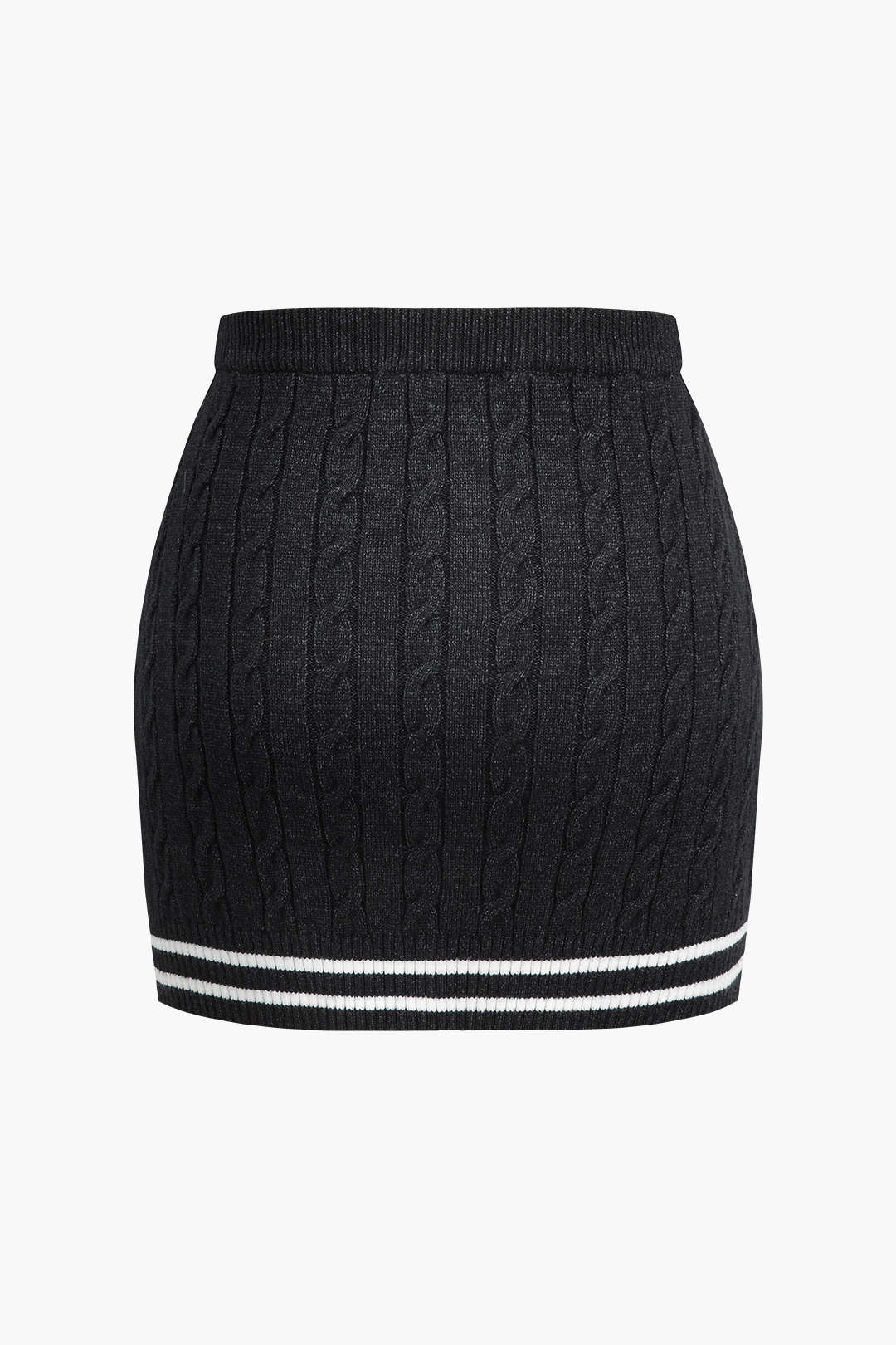"Color Block Print Knit Button Skirt"