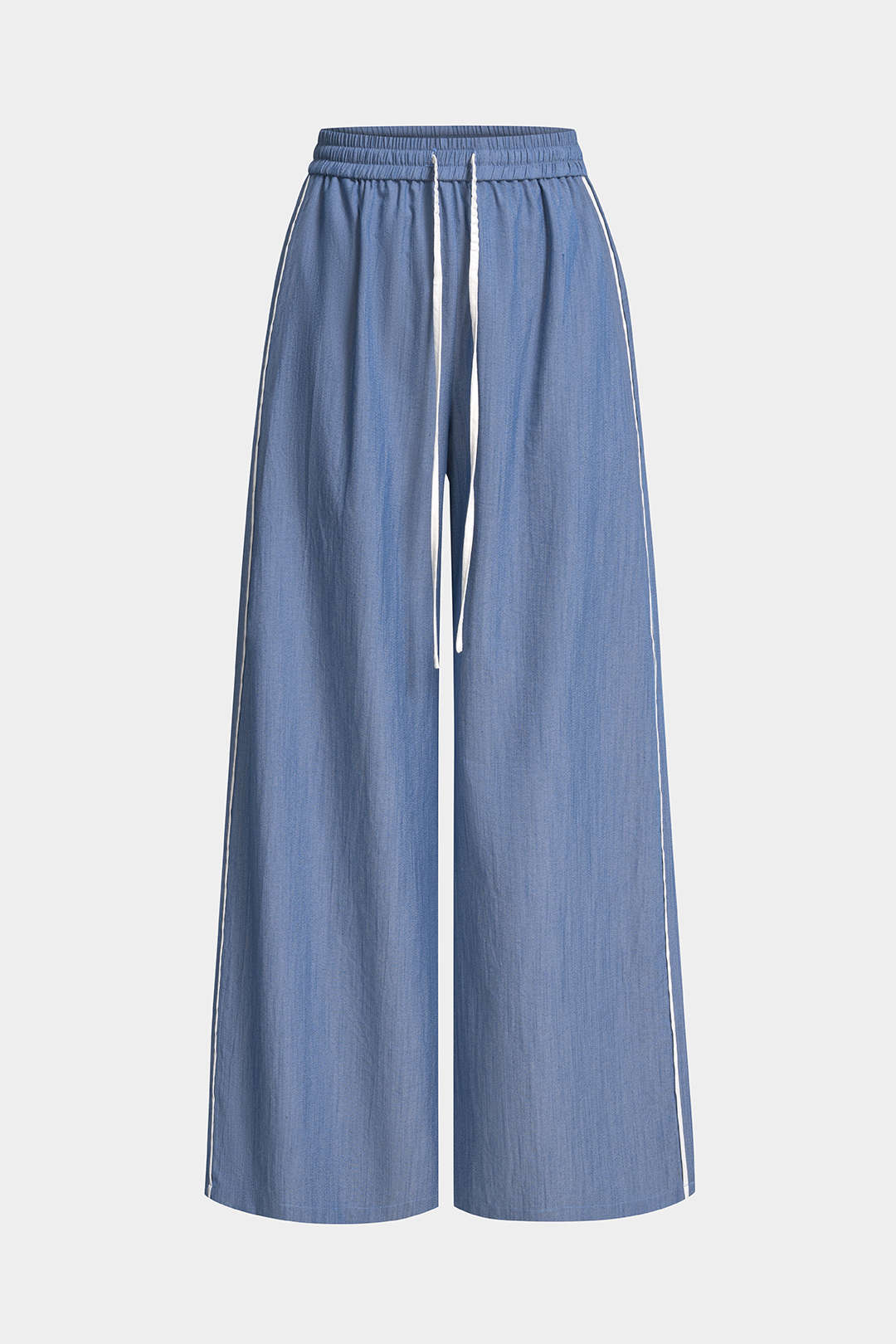 "Contrast Binding Drawstring Shirred Waistband Wide Leg Pants"