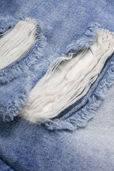 "Denim Frayed Zipper High Waist Shorts"