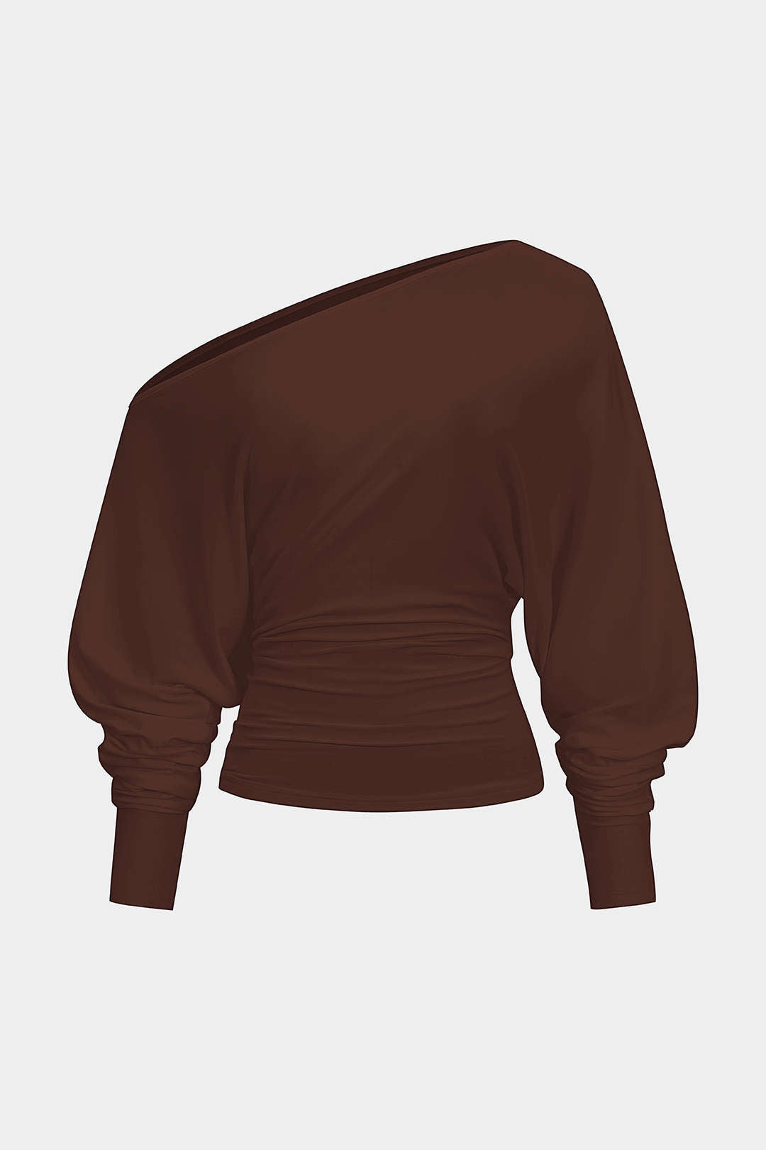 "Cut Out One Shoulder Ruched Long Sleeve T-Shirt"