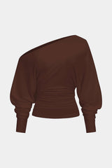 "Cut Out One Shoulder Ruched Long Sleeve T-Shirt"