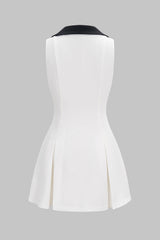 "Contrast Lapel V-neck Metallic Sleeveless Mini Dress"