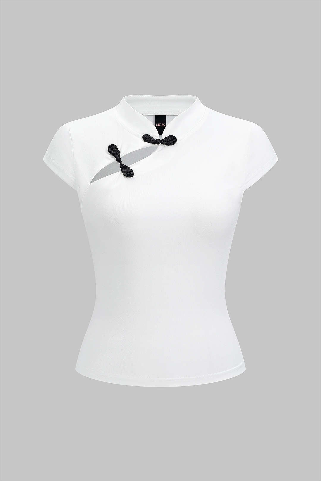 "Contrast Frog Button Cut Out Short Sleeve T-Shirt"