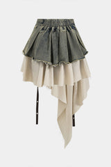 "Denim High Waist Patchwork Skirt"