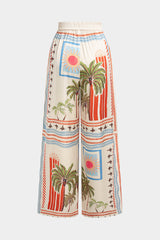 "Coconut Palm Stripes Print Satin Wide Leg Pants"