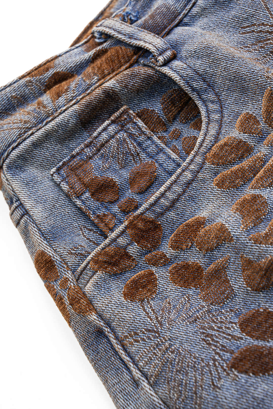 "Denim Floral Print High-Waist Pocket Jeans"