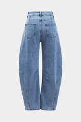 "Denim Buton Pocket Wide Leg Barrel Jeans"