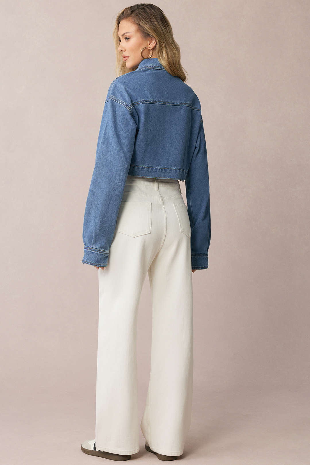 "Denim Asymmetrical Zipper Long-Sleeve Top"