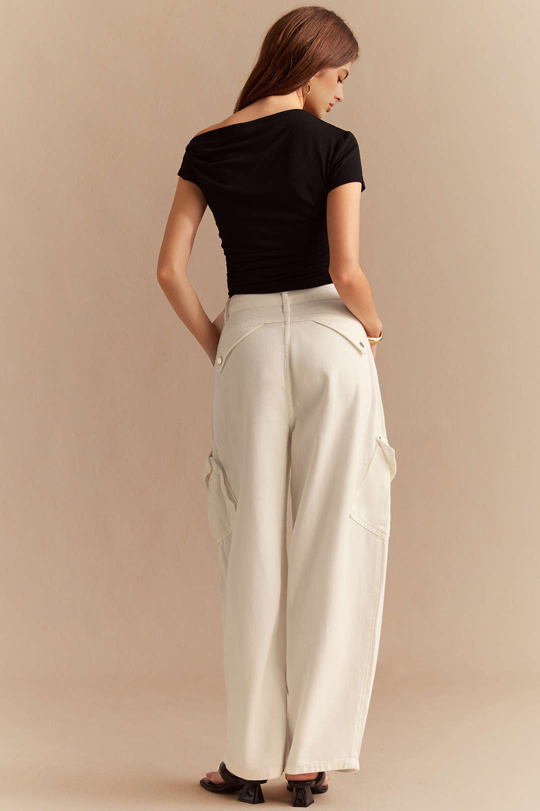 "Denim Asymmetrical Pocket Wide Leg Jeans"