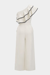 "Contrast Binding One Shoulder Ruffle Belted Sleeveless Jumpsuit"