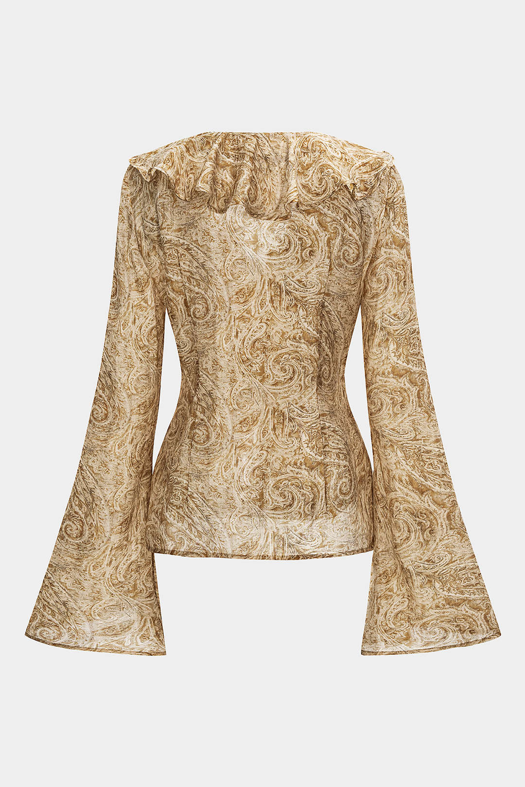 "Abstract Print Ruffle Neck Long-Sleeve Shirt"