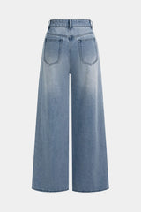 "Denim Lace Print Pocket Straight Leg Jeans"