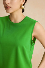 "Basic Solid Sleeveless Top And Straight Leg Pants Set"