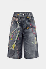 "Chain Print Wide Leg Shorts"