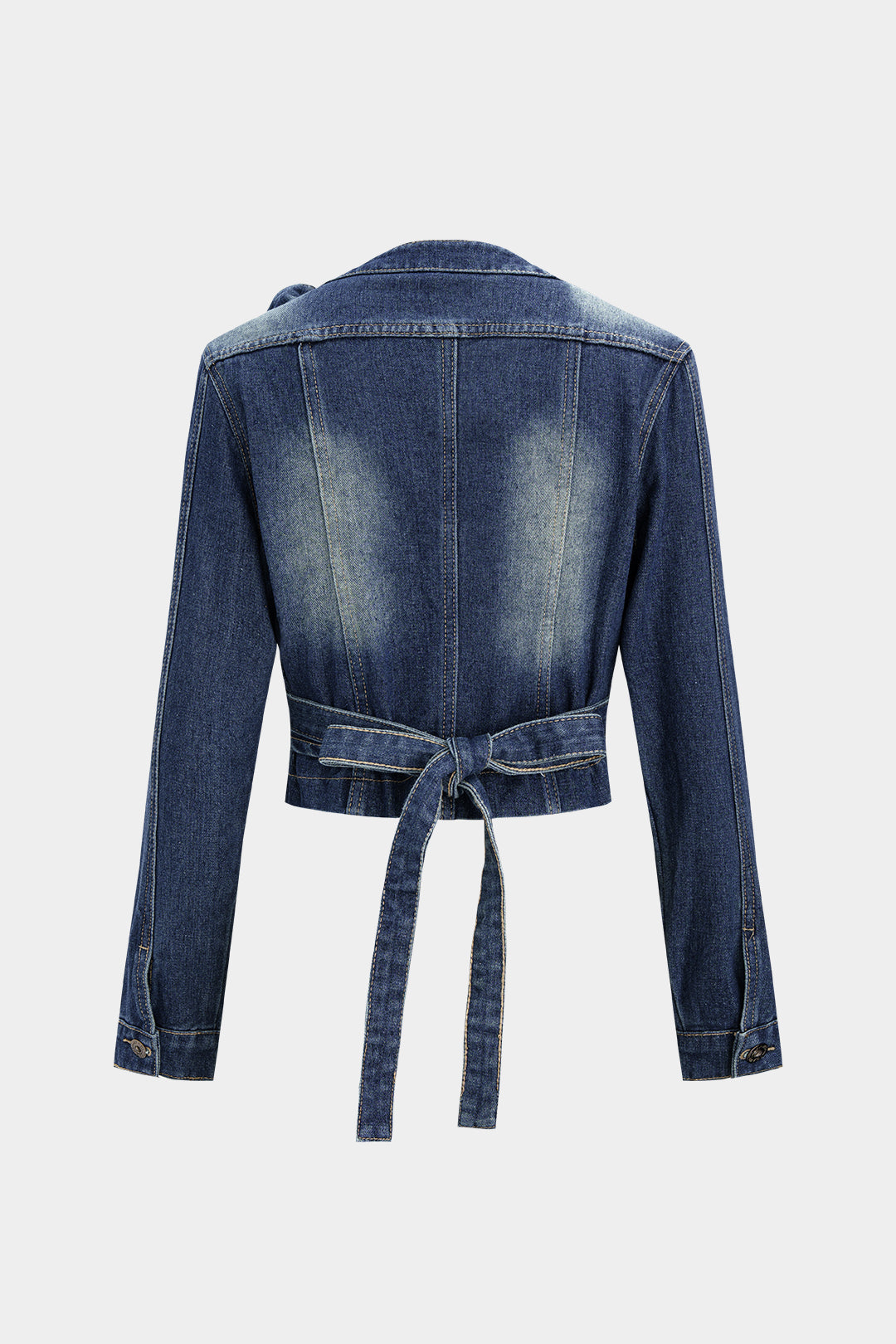 "Denim Crossed Tie-Back Asymmetrical Outerwear"