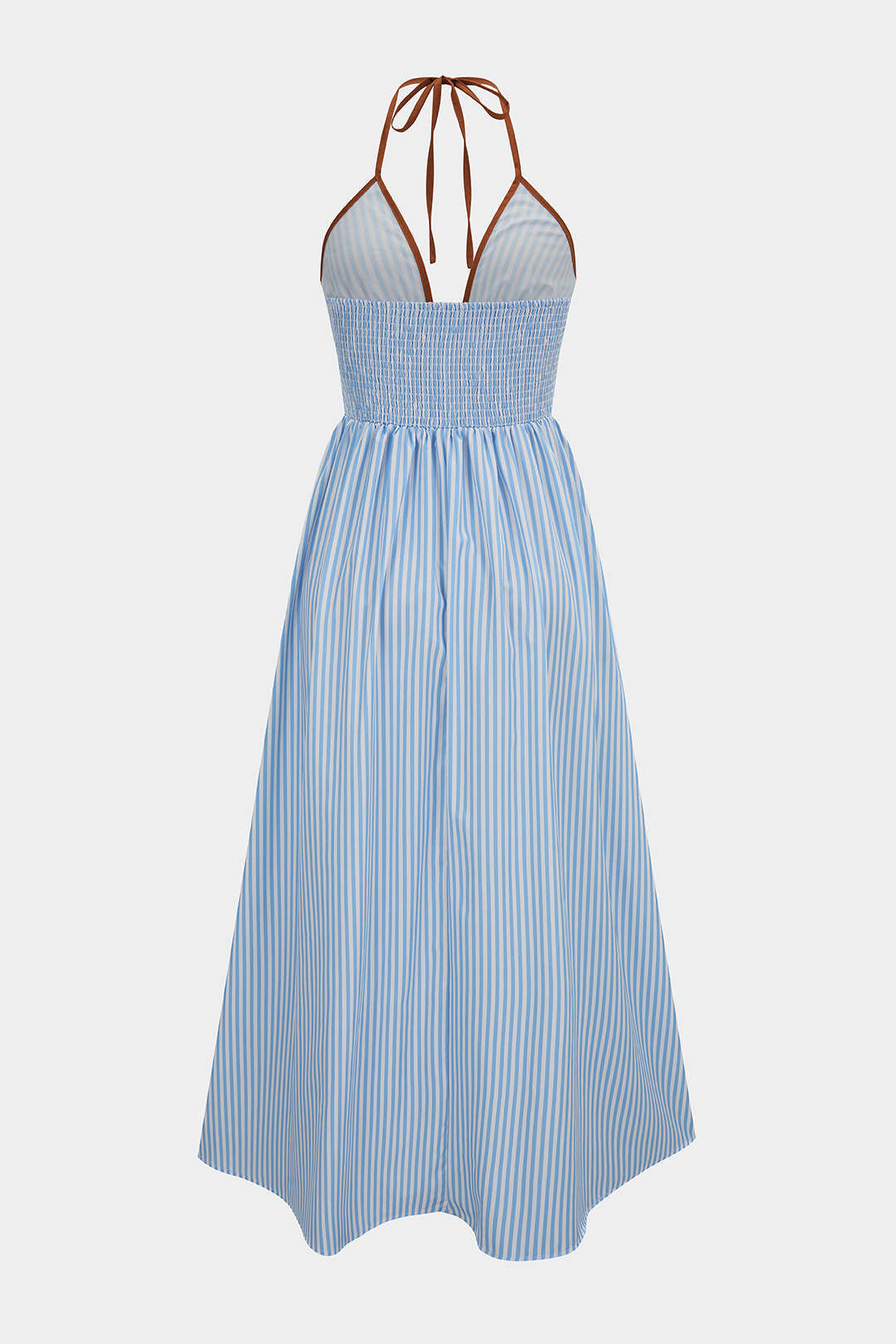 "Contrast Stripes Print V-Neck Halter Neck Sleeveless Maxi Dress"